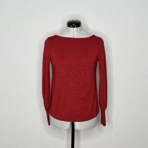 Ann Taylor Deep Red Boatneck Balloon Sleeve Top with Tall Cuffs